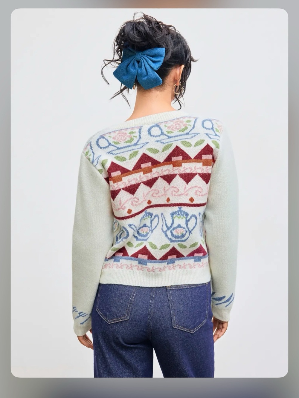 Cider CABLE KNIT ROUND NECKLINE GEOMETRIC CARDIGAN S WC19-4 - Picture 4 of 5